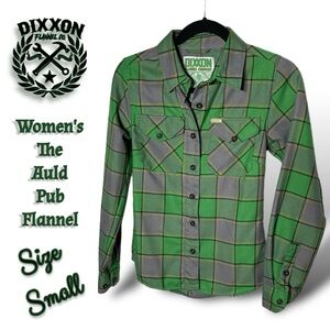 Dixxon The Auld Pub Plaid Flannel Button Down Shirt Green Silver